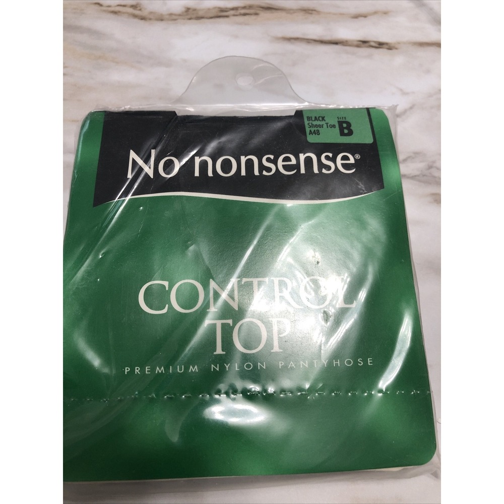 No Nonsense Control Top Pantyhose Black A48 Sheer toe Size B Vintage